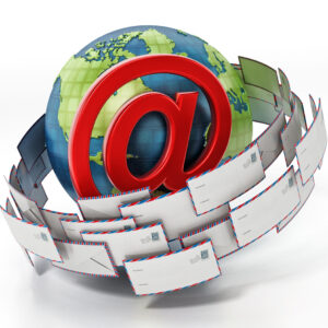 Group of orbiting enveloppes around the globe with @ sign. Map link (Derived from): http://www.lib.utexas.edu/maps/world_maps/txu-oclc-264266980-world_pol_2008-2.jpg