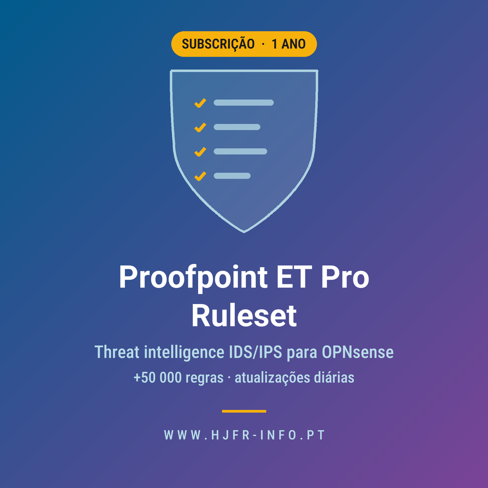 Proofpoint ET Pro Ruleset para OPNsense — Subscrição 1 Ano